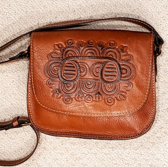 Patricia Nash Handbags - Patricia Nash Tooled Saddle Brown Italian Leather Shoulder Crossbody Bag, EUC